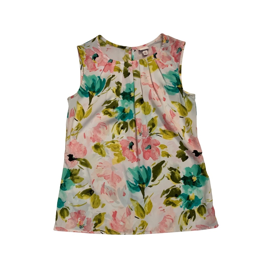 2/$30 White Pink Green Floral Print Sleeveless Blouse Spring Feminine Colorful